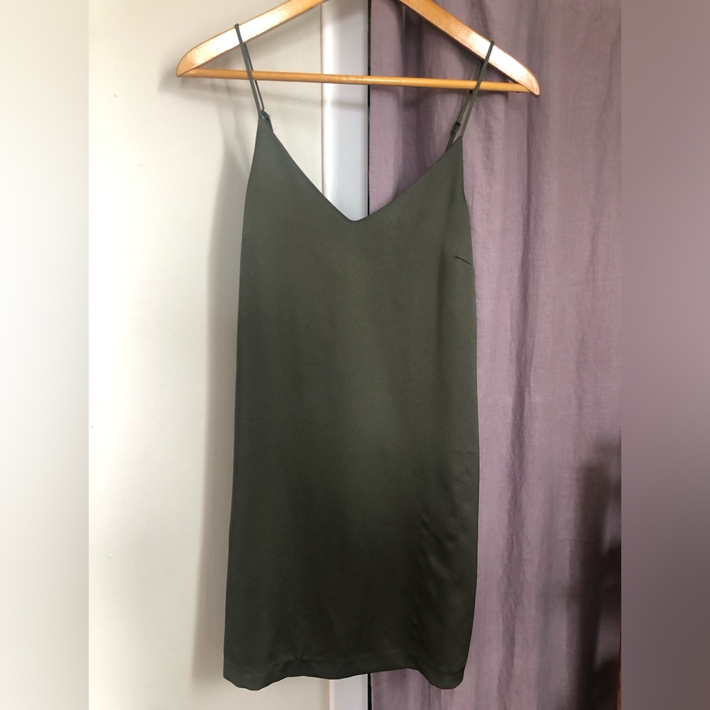 Dynamite Satin Slip Dress in Olive Green